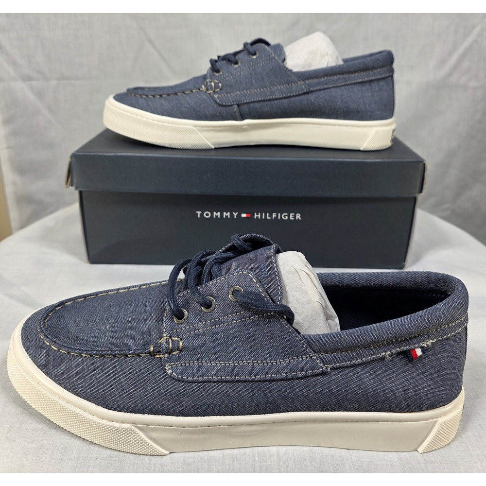 Tommy Hilfiger Men's Canvas Boat Shoes Navy Blue Lace Up Loafers
